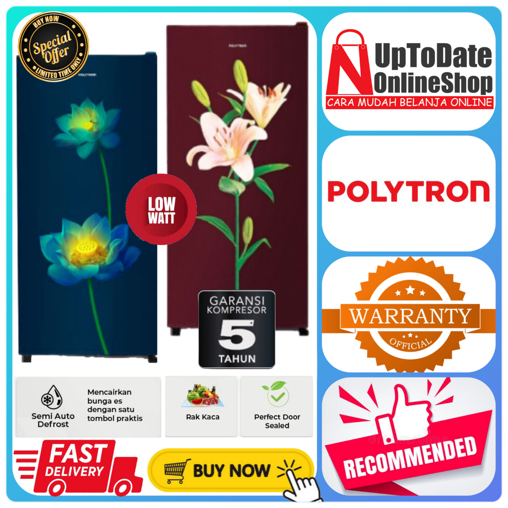KULKAS 1 PINTU POLYTRON PRB-187 PRB187 PRB 187 LOW WATT 180L LEMARI ES 1 PINTU POLYTRON SUPER COOLIN