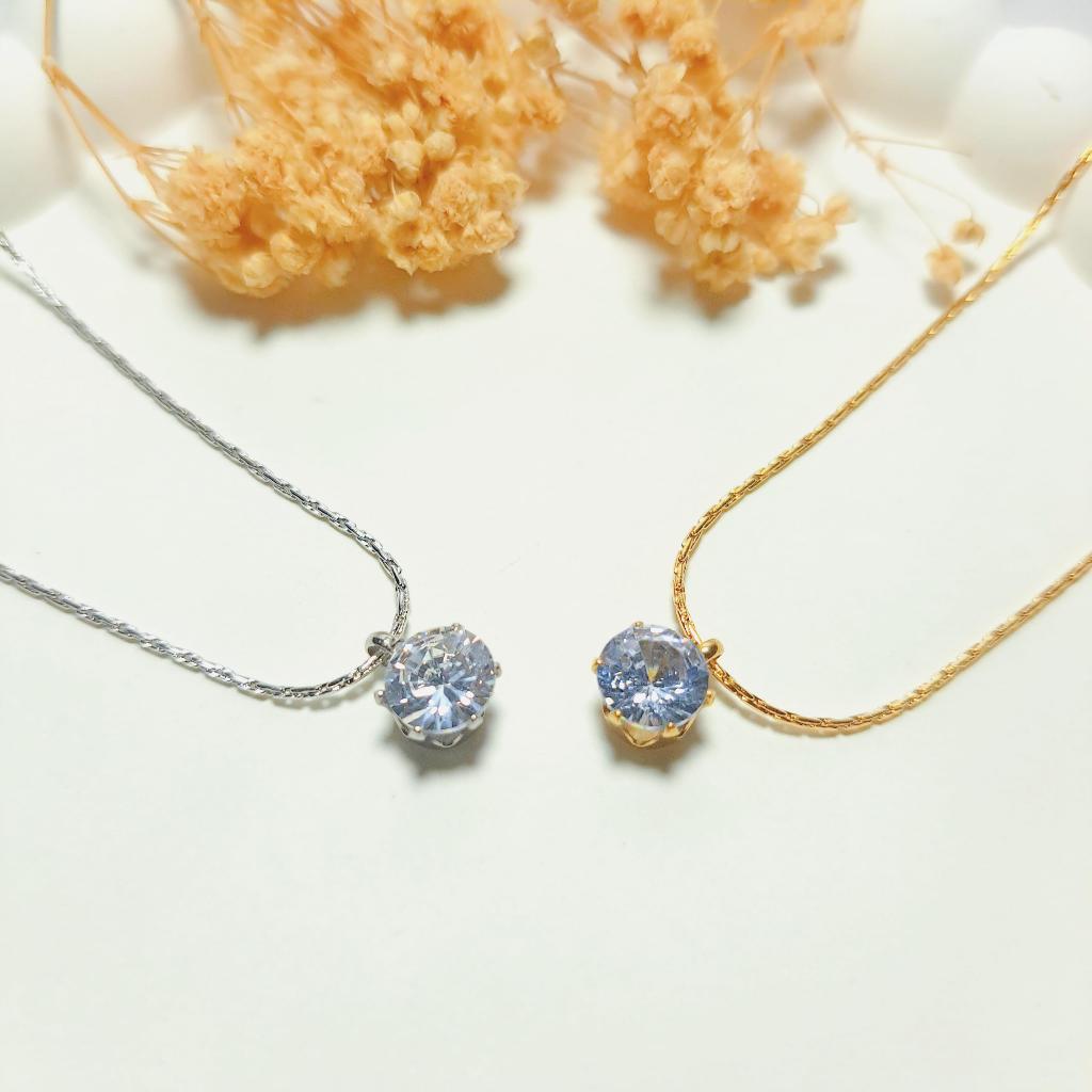 Alamoure ( ASTERIA ) - Single Zirconia Necklace Gold Plating 18k / Kalung Titanium Accesories Wanita