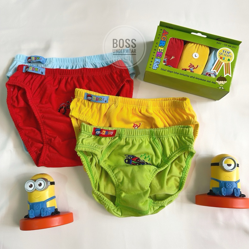 (3pcs/1box) celana dalam anak cowo box, cd box anak cowo, celana dalam agree kids kaos katun, boys, 