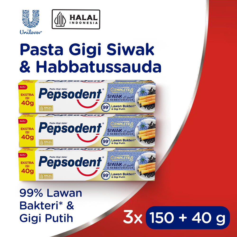 Pepsodent Complete 8 Siwak Habbatusauda 190g Triplepack