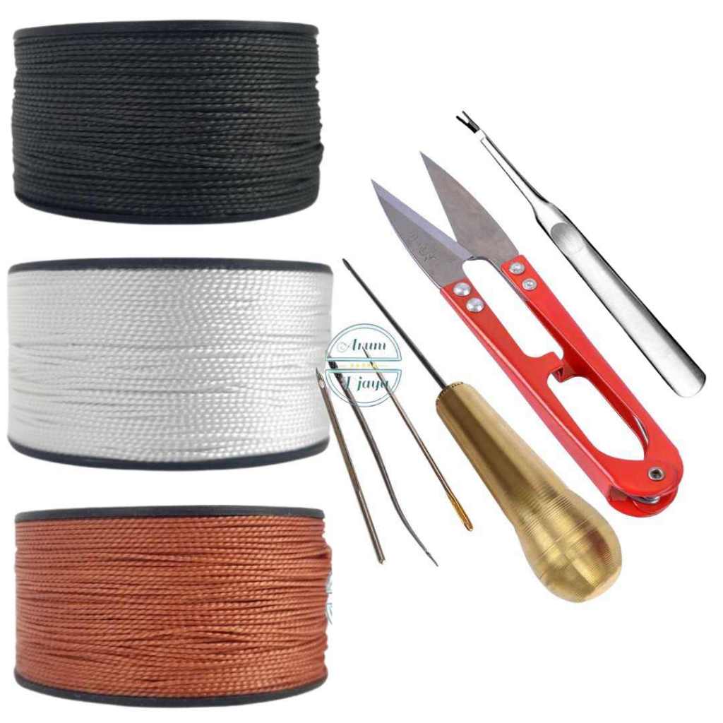 Paket Jarum Sol Sepatu Tas Sandal Jarum Kuningan + Gunting + Alat Gores + Benang 24 Meter
