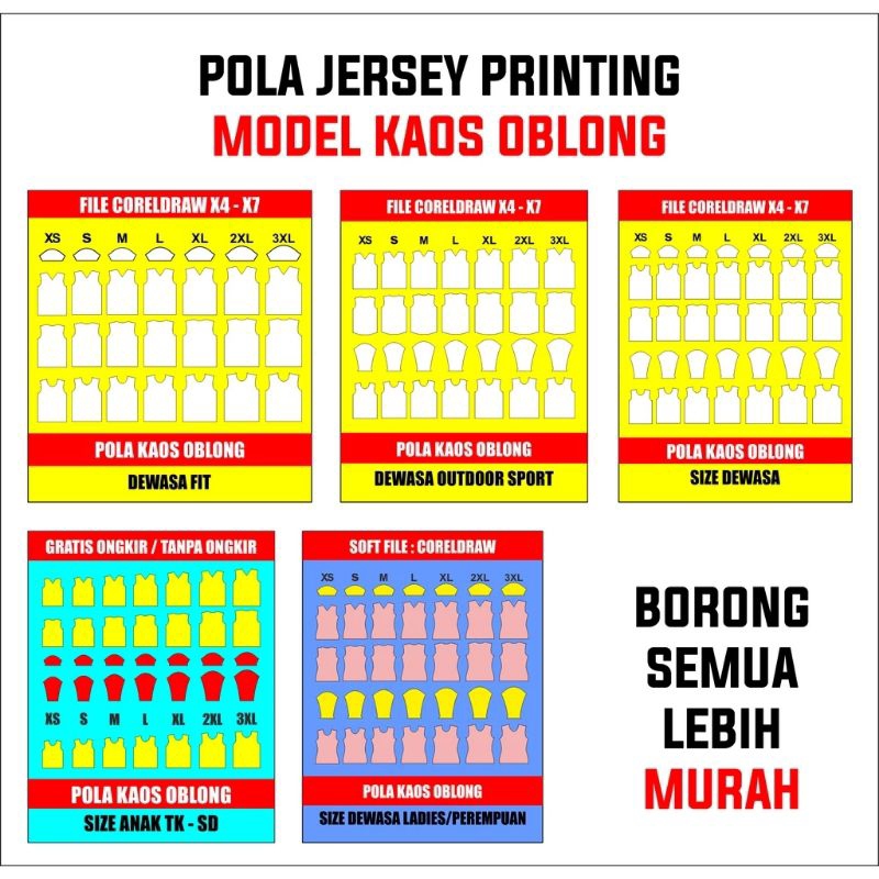 

POLA JERSEY KAOS OBLONG KAOS ANAK LENGKAP (File Corel Draw)