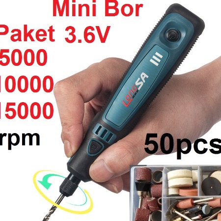 FG2 Bonkyo Mini Grinder Set Cordless 36V Mini Drill Tuner Mesin Ukir Poles 3 Kecepatan 5 Aksesoris A