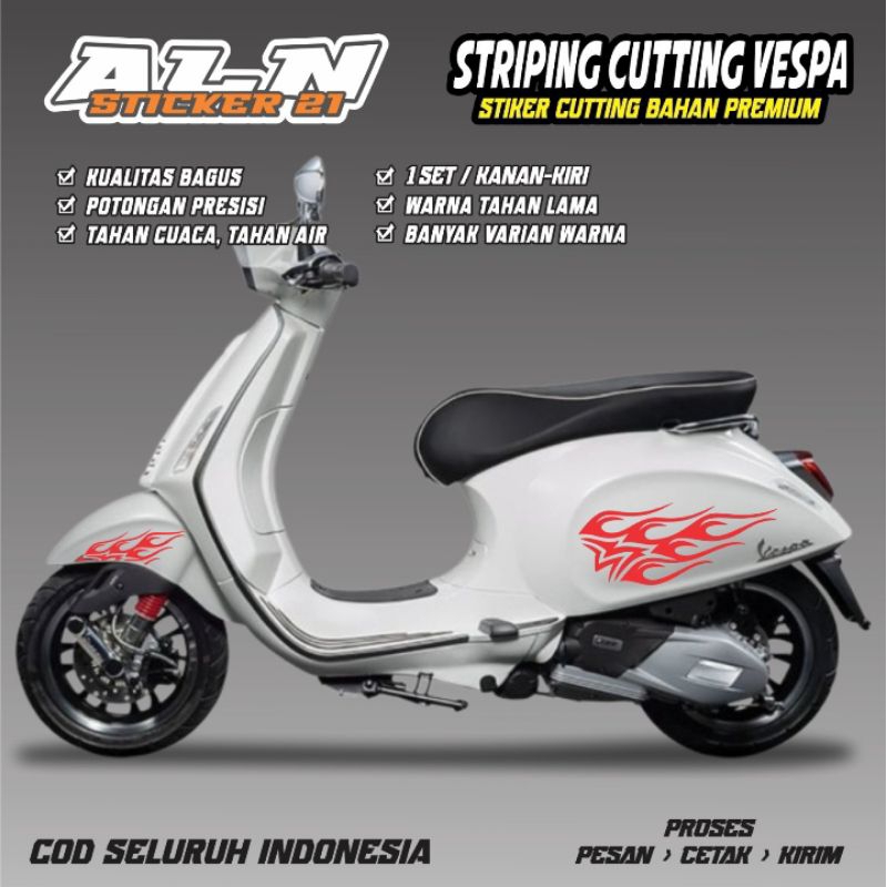 1 set stiker cutting tribal api keren untuk motor vespa sprint / 1 set striping api untuk motor vesp