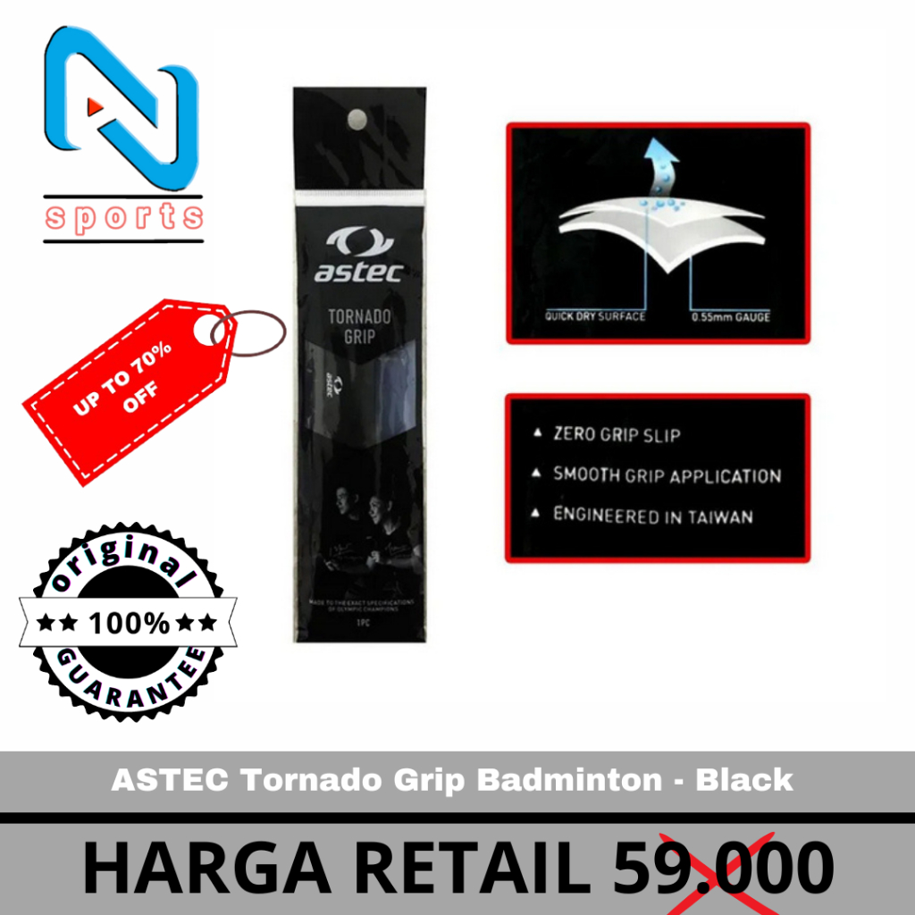ASTEC Tornado Grip Badminton - Black Original 100%