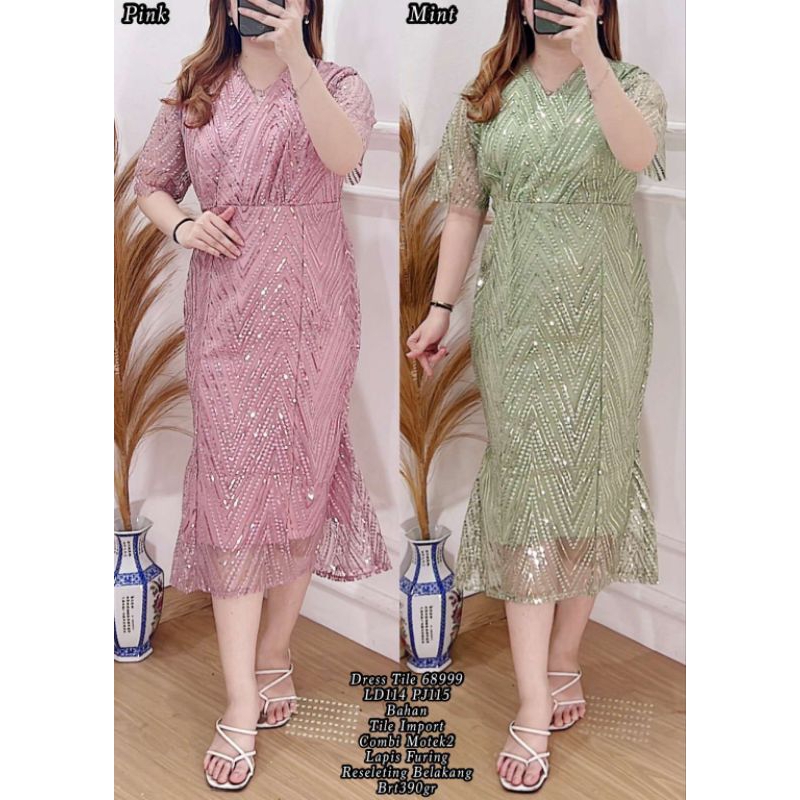 dress pesta duyung tile import/ baju natal gliter mewah