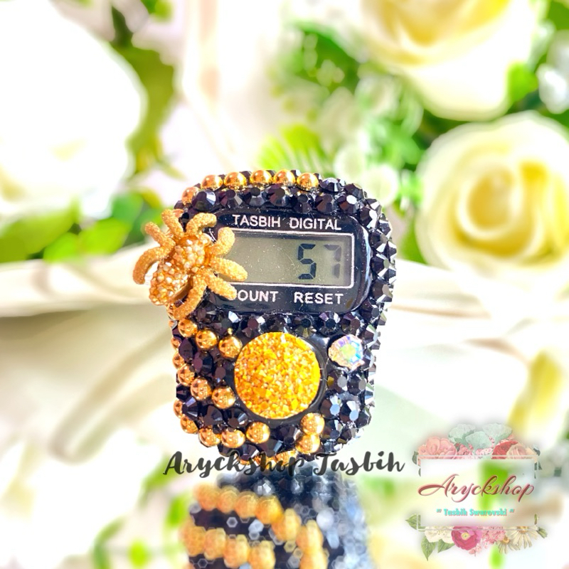 HITAM GOLD SPIDER Tasbeh digital hias blink blink swarovski Kado ultah cantik lucu souvenir haji umr