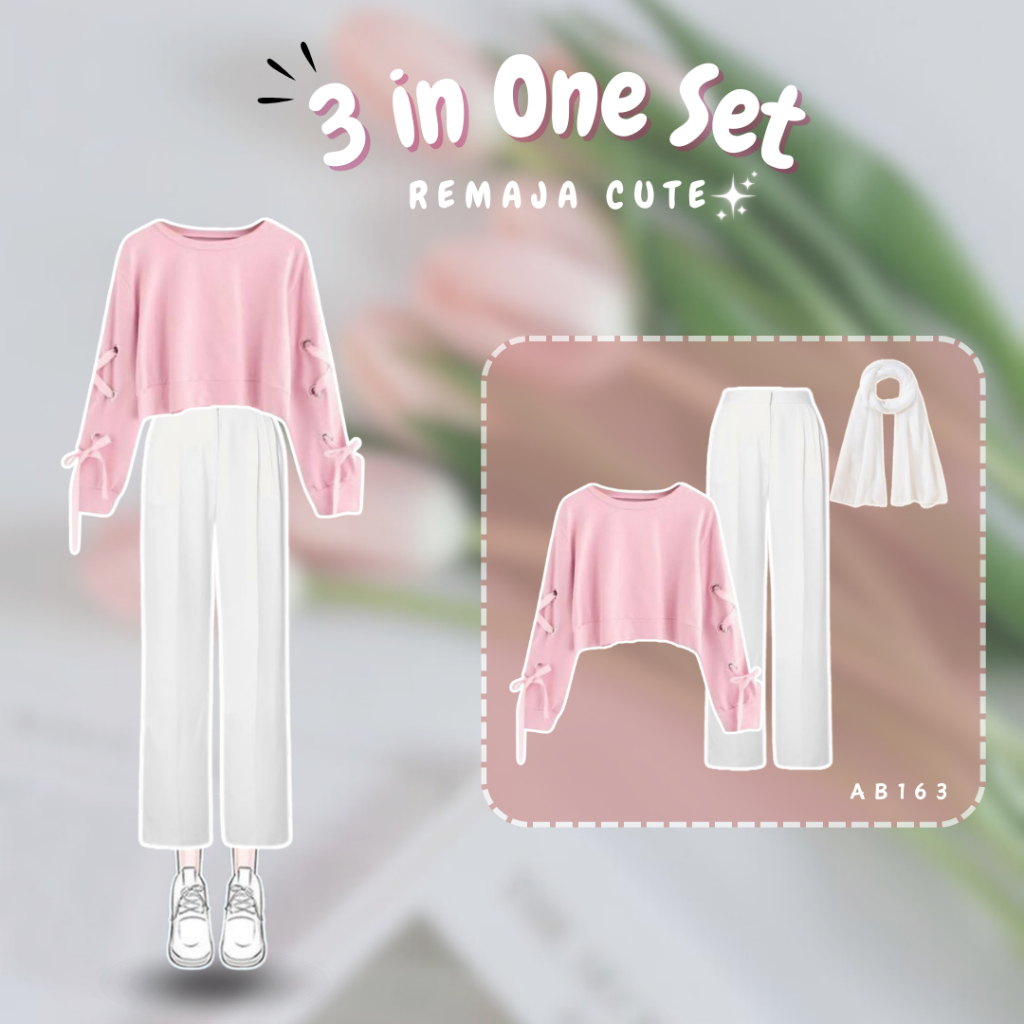 Godiva Outfit 3 In 1 Set AB163 - one set outfit remaja korean style ootd ngampus simpel one set wani