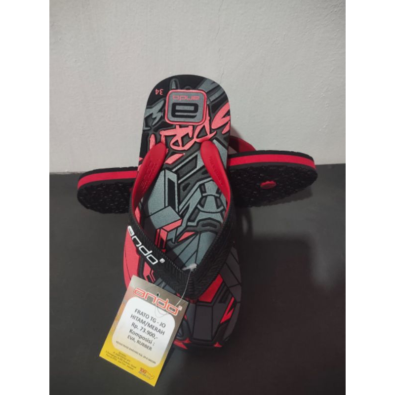 Ando Official Sandal Jepit Frato Tanggung anak - hitam/merah