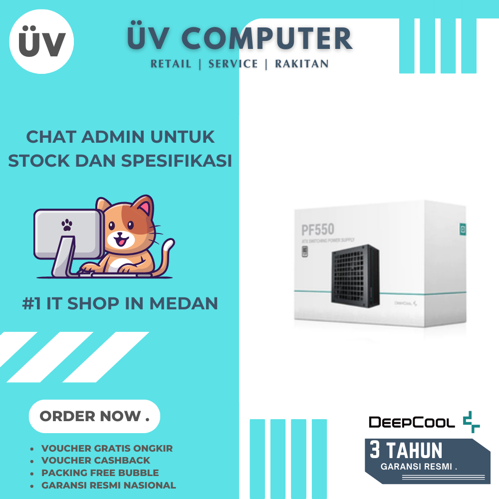 Power Supply PSU Internal PC Komputer Deepcool PF550 PF-550 550W | Non Modular 80+ Plus White | buka