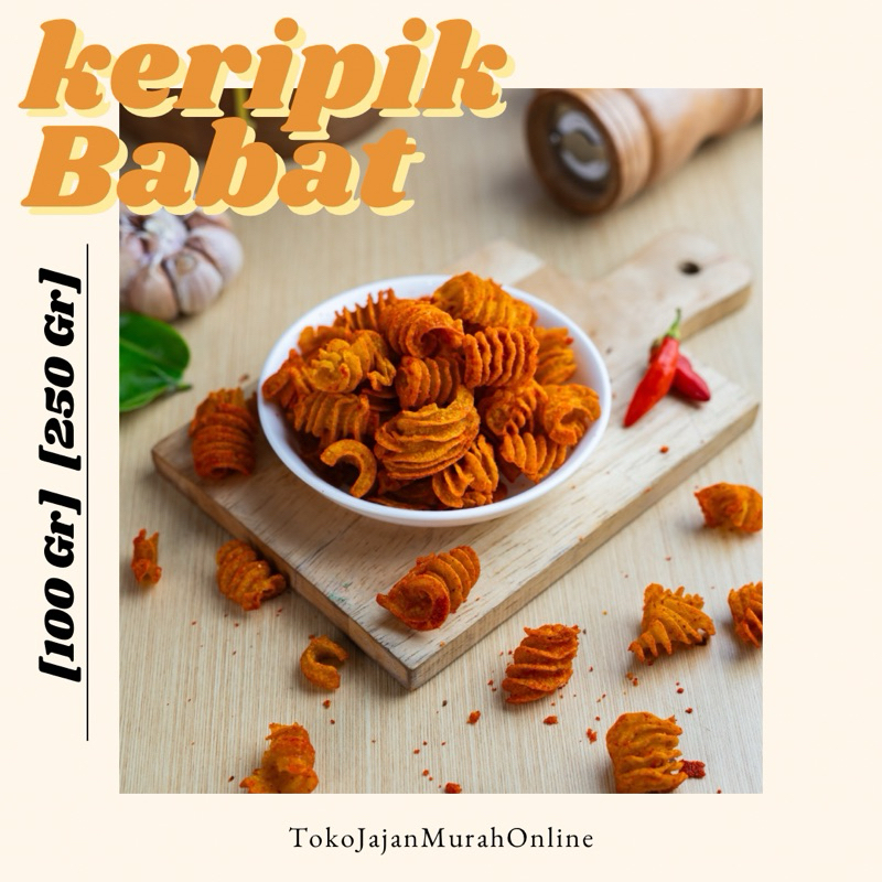 

Camilan Snack Keripik Babat Pedas Rasa Cabe Hijau/Soto/Balado Daun Jeruk Kiloan [100 gr] [250 gr]