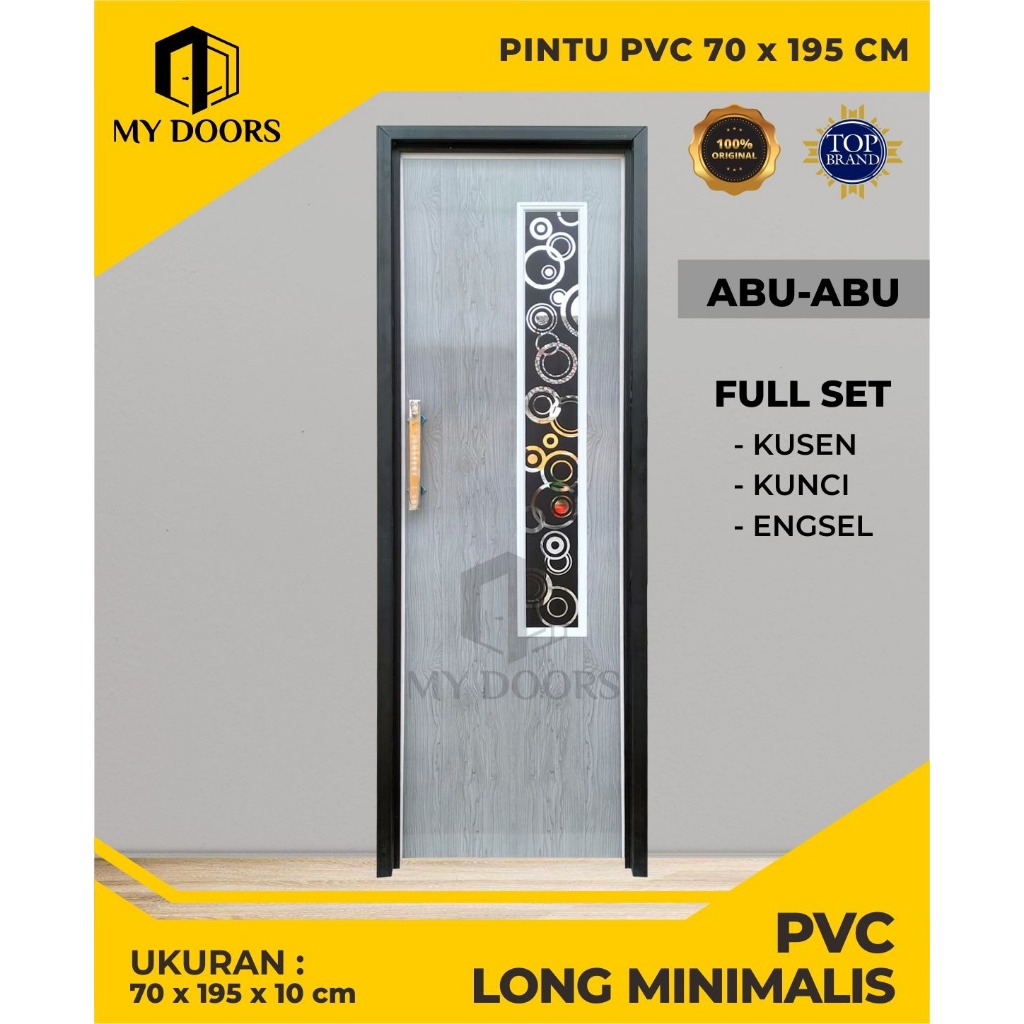 Pintu Kamar Mandi PVC, Pintu Toilet Tebal Abu Glosy Kaca Motif Cermin