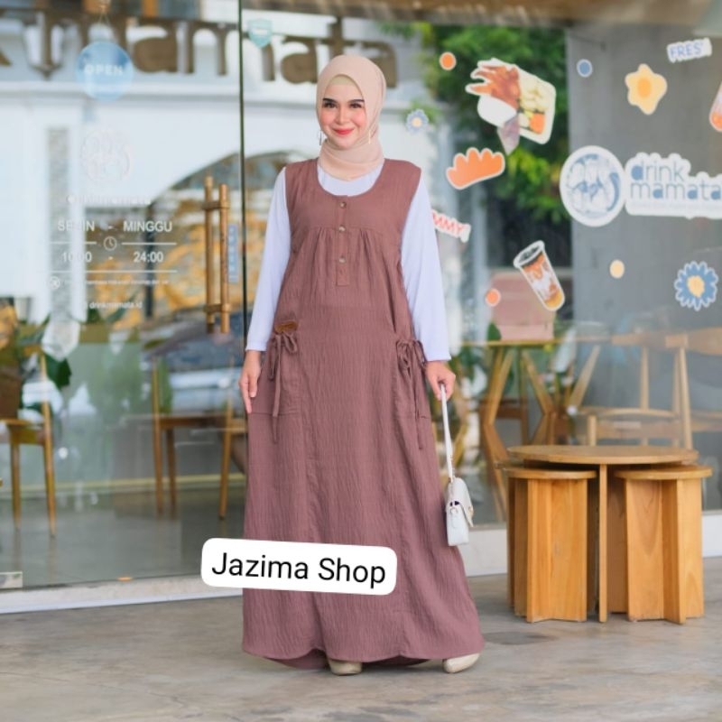 Jihan Gamis Set Overall Polo Linen Premium + Inner Kaos Tebal