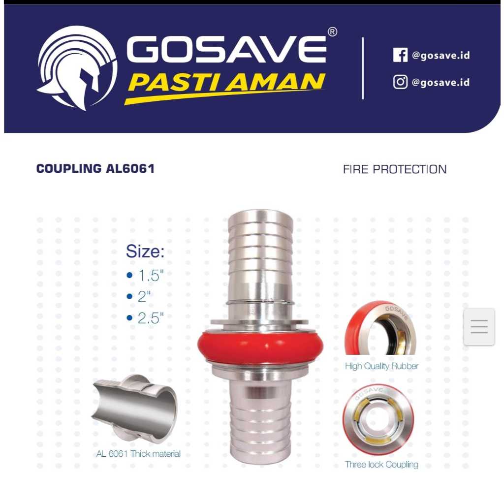 Coupling Machino Aluminium Selang Pemadam Kebakaran 1,5 Inch Gosave