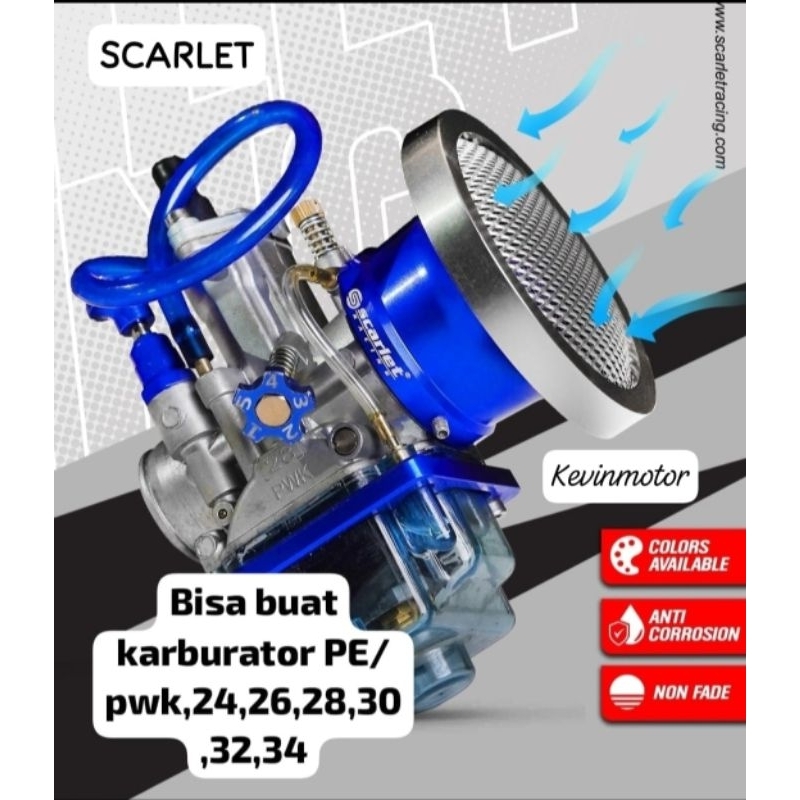 MODEL VELOCITY TUTUP  FILTER KARBU KARBURATOR 50/55MM SARINGAN FILTER CNC ORIGINAL SCARLET universal