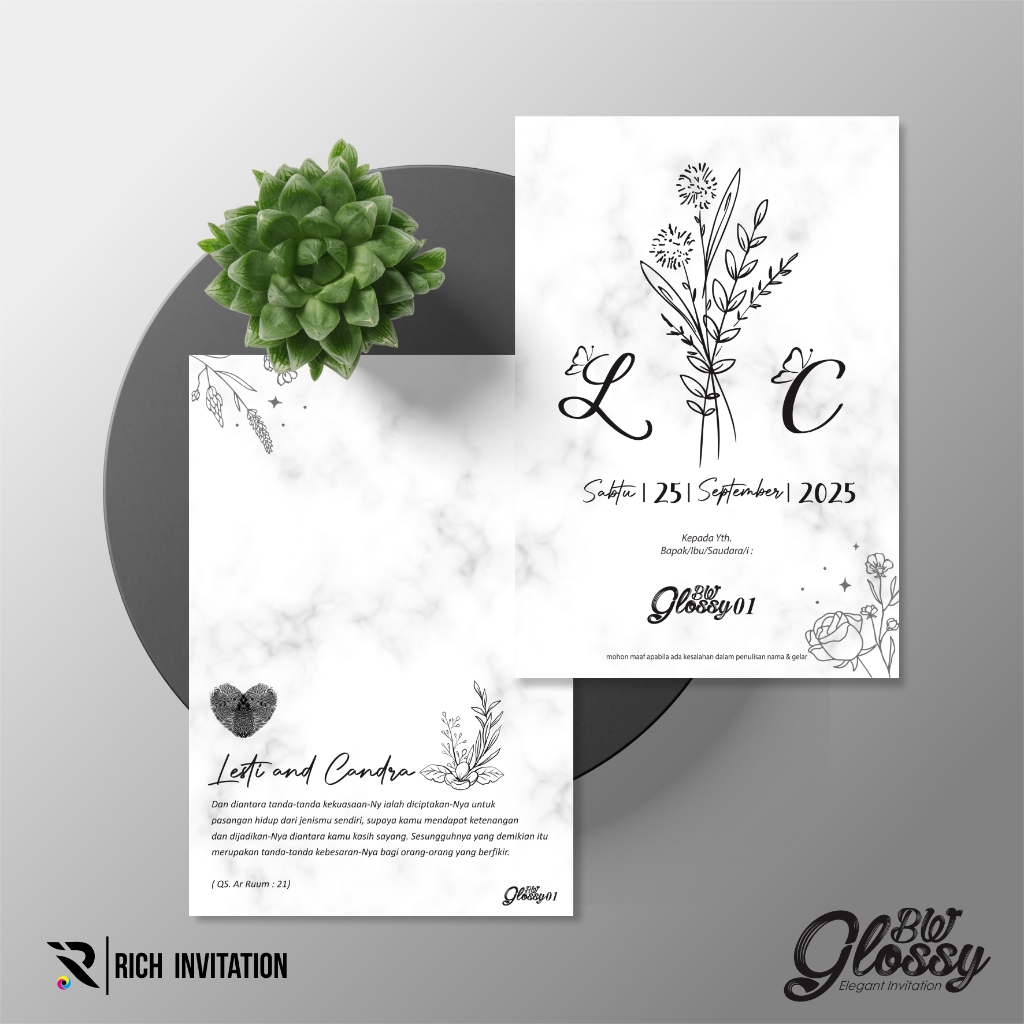 UNDANGAN GLOSSY BW MENGKILAP - UNDANGAN MATTE BW DOFF MEWAH SIMPLE - UNDANGAN NIKAH AESTHETIC