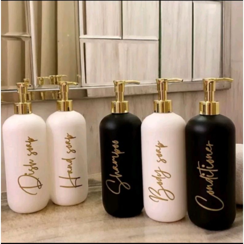 

(Stiker Jual Terpisah) BOTOL DOFF Hitam Putih 500ml Gold Pump Gold