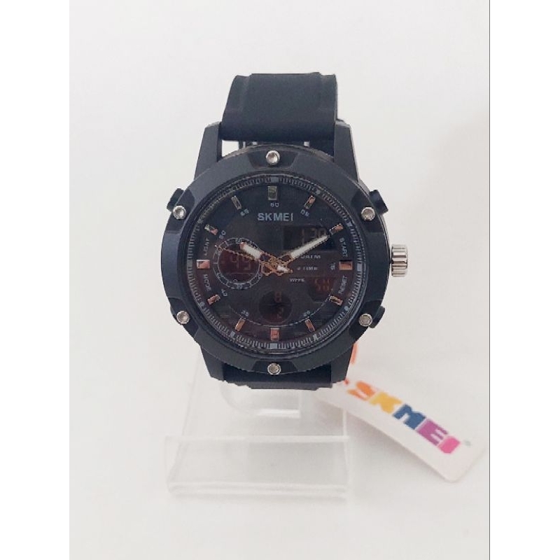 Jam Tangan Pria Rubber SKMEI Ori Hitam Polos Simpel Waterproof Dual Time
