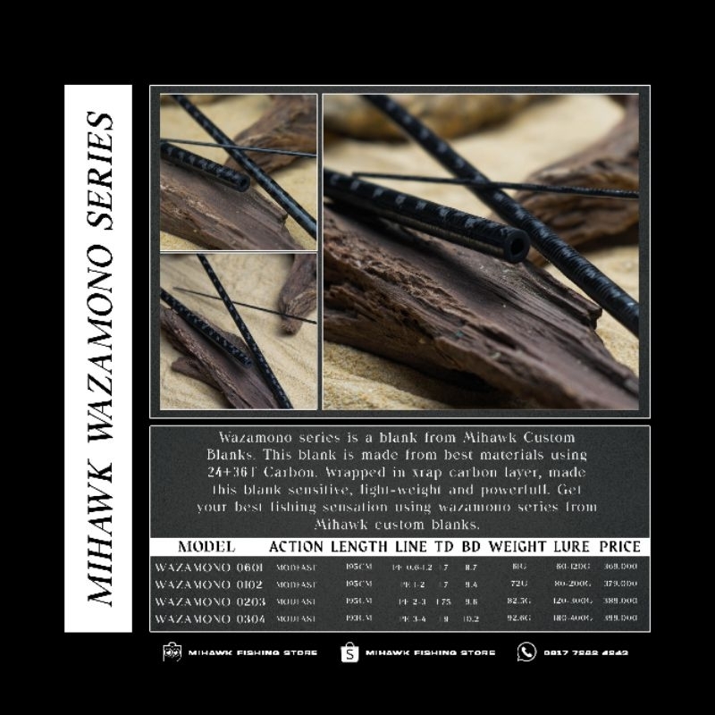 Mihawk Custom Blank Rod Carbon Hollow X-Wrap Toray Wazamono Series