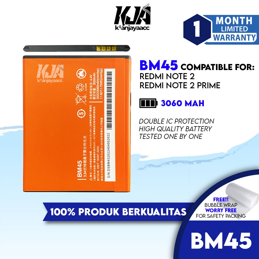 Baterai Redmi Note 2 BM45 Original OEM Batrai Batre Battery Hp Ori