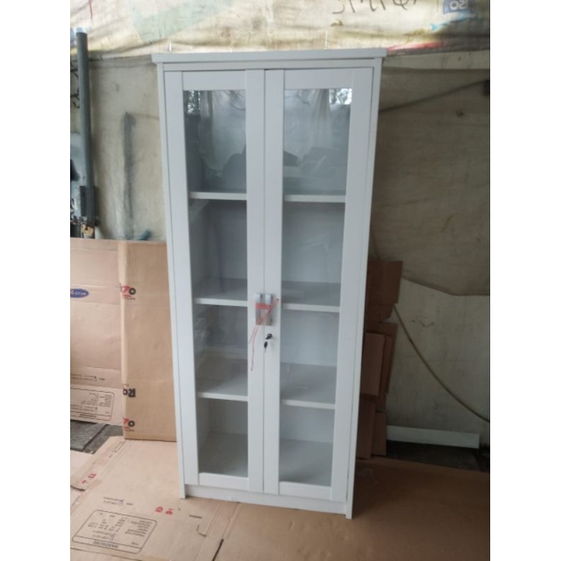 Lemari buku 2 pintu kaca full putih - Bandung area saja