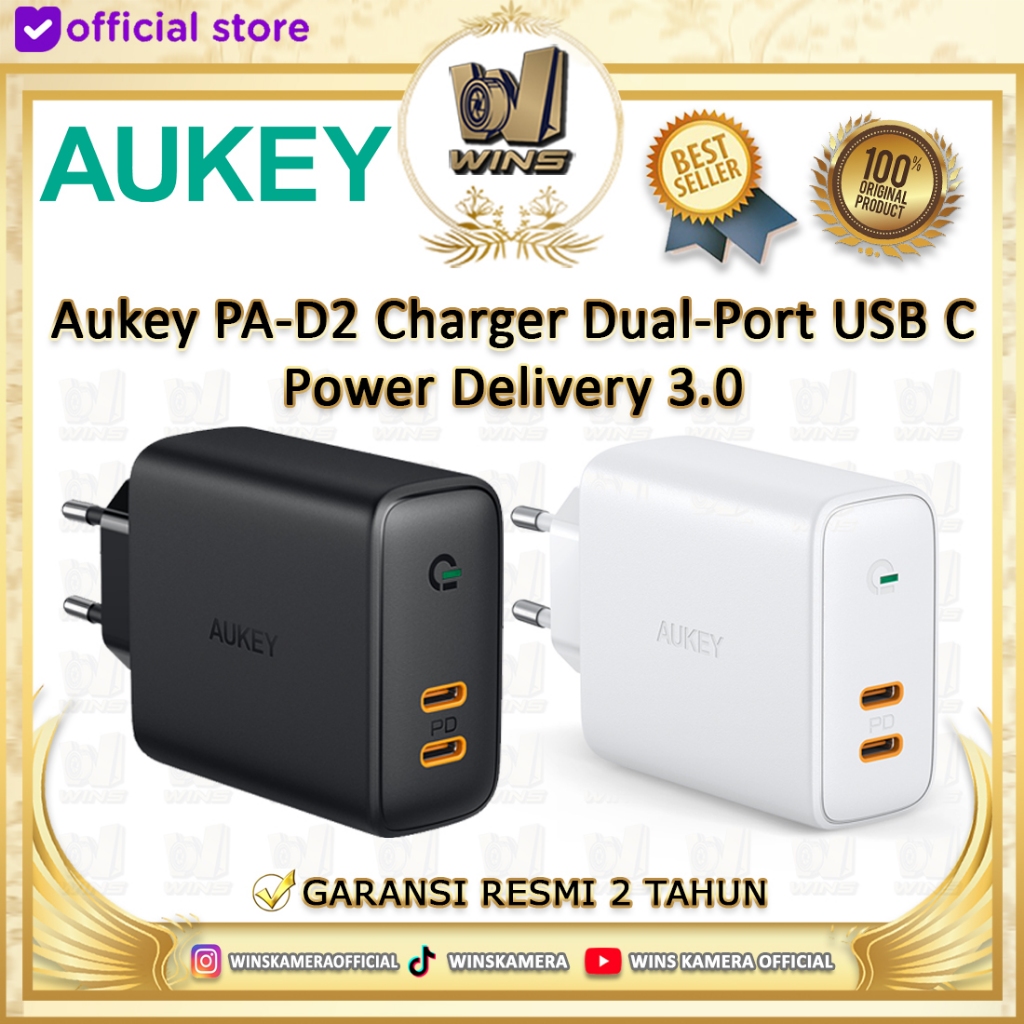 Aukey PA-D2 Charger Dual-Port USB C Power Delivery 3.0