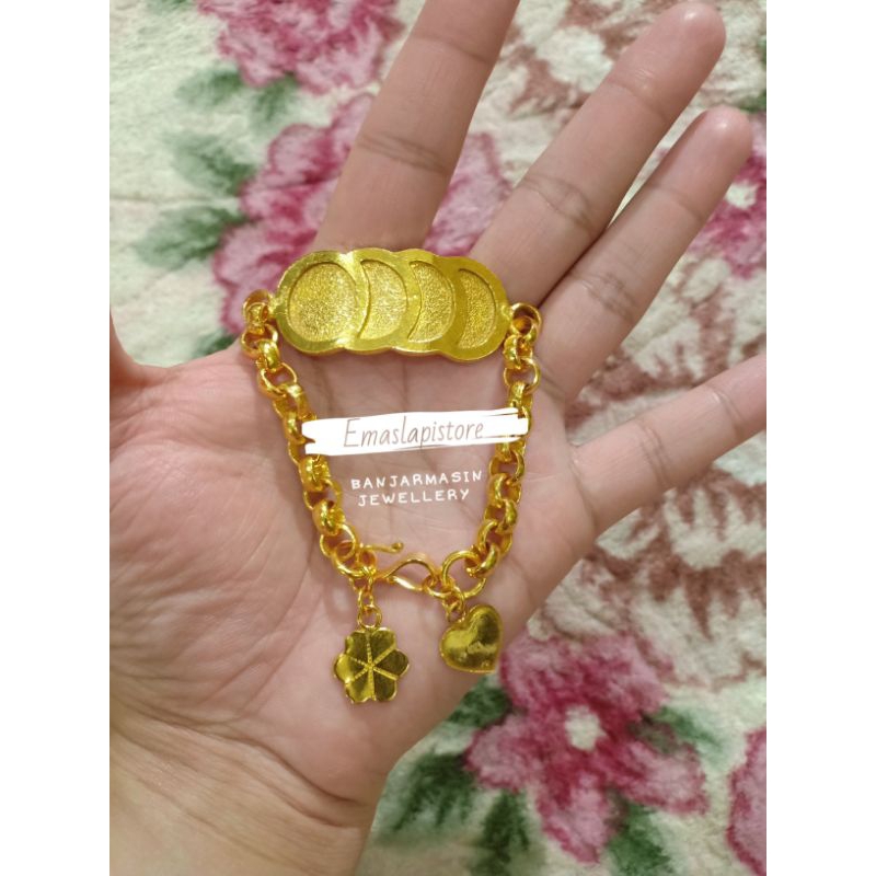 Gelang Jumbo Rantai Mano Plat Koin Tumpuk Lapis Emas 999 Banjar