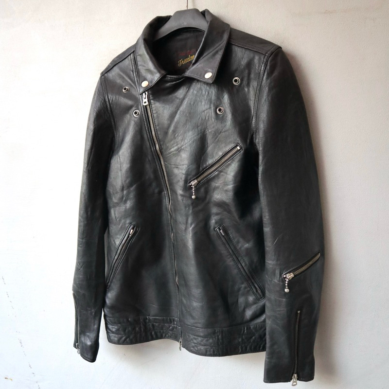 Jaket kulit asli domba ramones biker rider jaket motor kulit rock punk leather jacket Pl bekas prelo