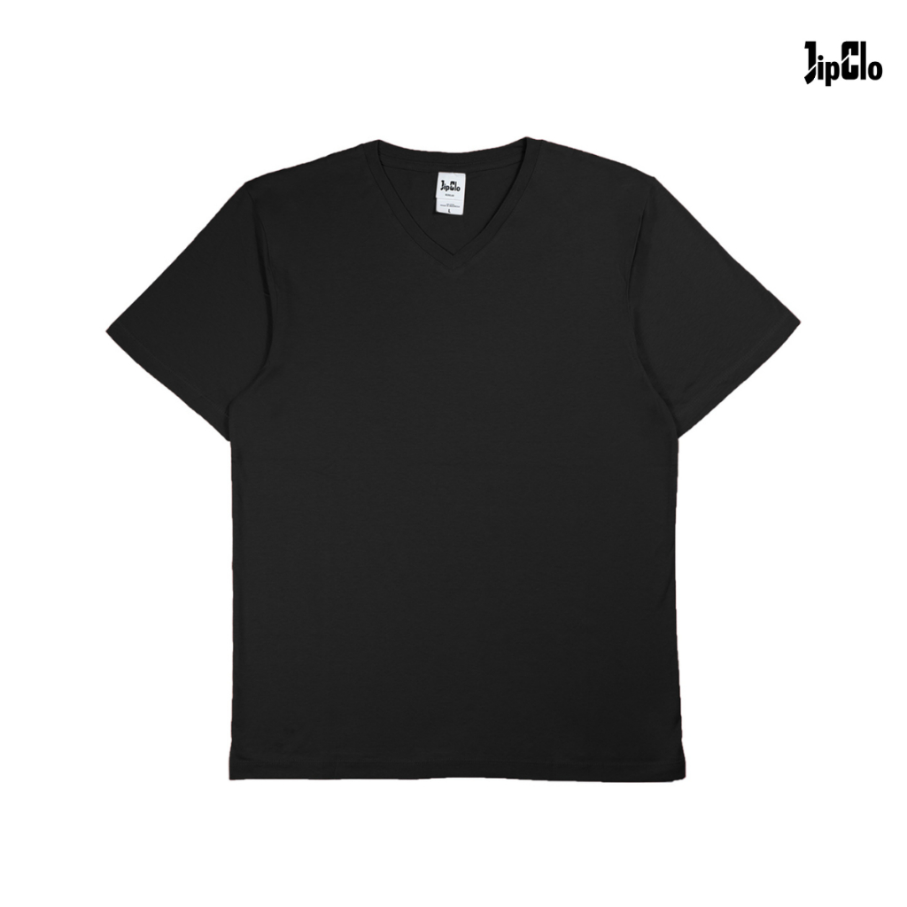 JipClo Kaos Polos Basic V Neck Unisex Pria Wanita T-shirt Hitam Cotton 30s