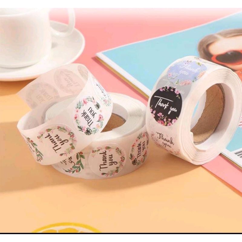 

2A12 Sticker Thank You 1 Roll 500 pcs Stiker Label Makanan Tulisan Segel Ucapan Terima Kasih / Stiker Label Thankyou Kemasan Amplop
