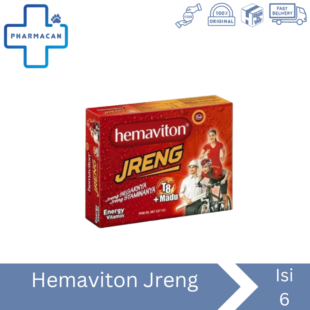 

Hemaviton Jreng with T8 & Madu 4gr Sachet | 1 Box isi 10 Sachet | Energizing & Fresh | Minuman Penambah Energi dan Stamina