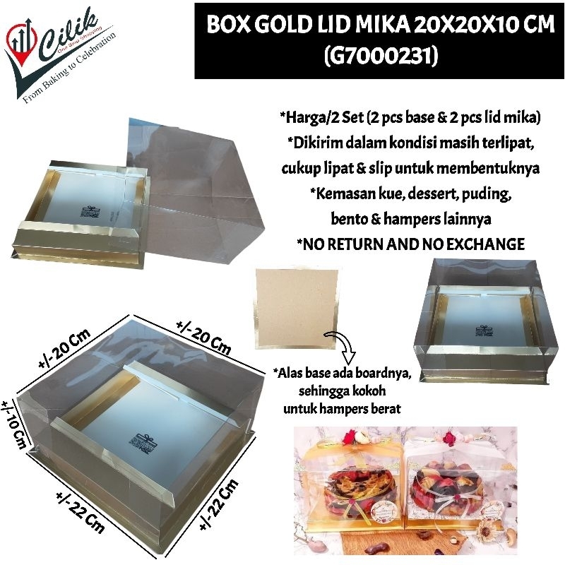 

kemasan+packaging+box+warna+gold+emas+lid+tutup+full+mika+transparan+ukuran+size+20x20x10+22x22x10+25x25x10+cm+wadah+souvenir+gift+mahar+seserahan+cake+bolu+kue+puding+nasi+bento+dessert+snack+cemilan+jajanan