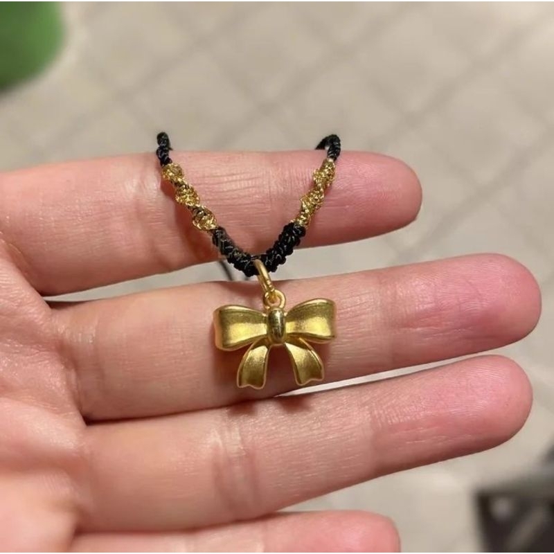 kalung tali cina charm liontin pita & bola bola emas 23k 24k hongkong 999