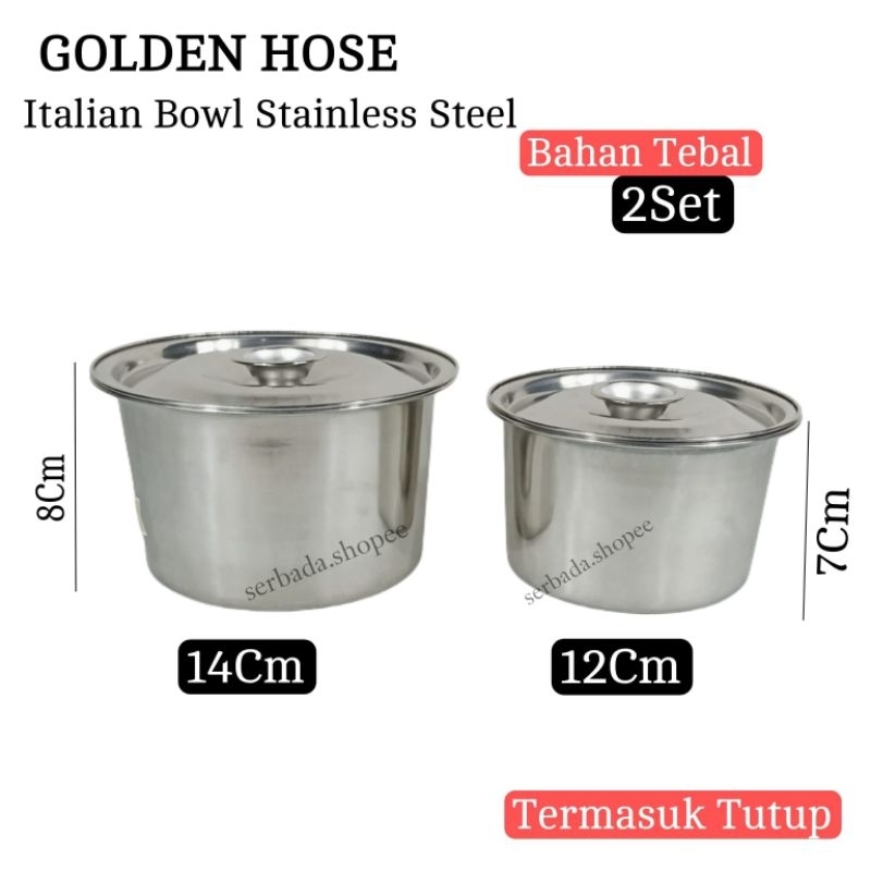 A1 Mangkok Kecil 2Set Lengkap Tutup Stainless Steel 12Cm Dan 14Cm 2000ML