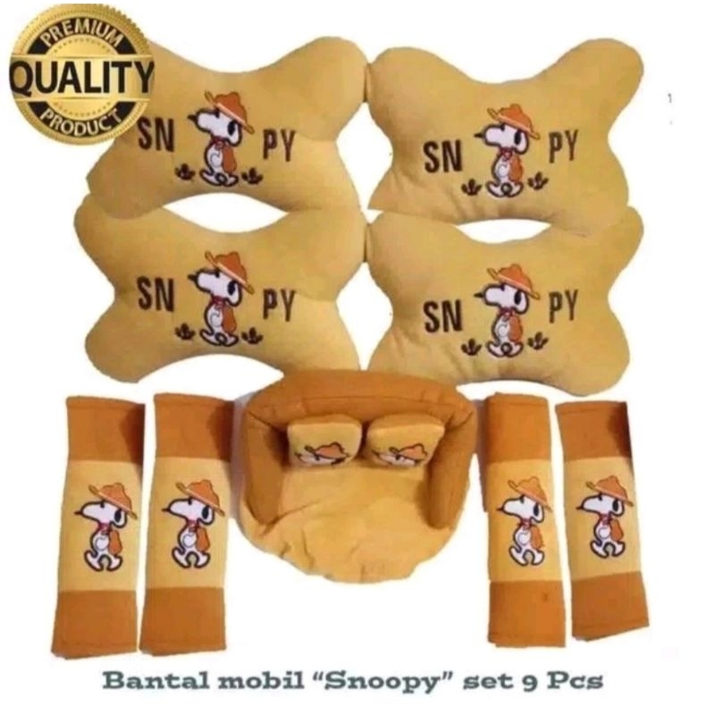 OMEGA BANTAL MOBIL / BANTAL LEHER MOBIL PAKET SET HEADREST 9 PCS SNOOPY