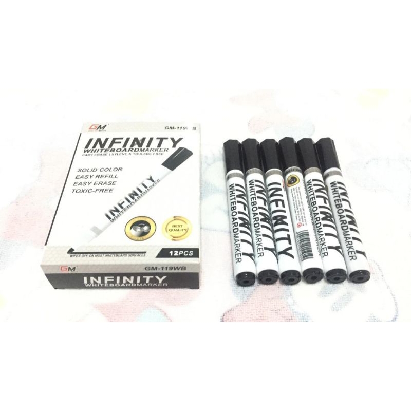 

Spidol Warna Hitam Whiteboard Marker Murah 1 Box isi 12 Pcs / Spidol Infinity GM-119WB Papan Tulis Murah / Whiteboard Marker Warna Hitam