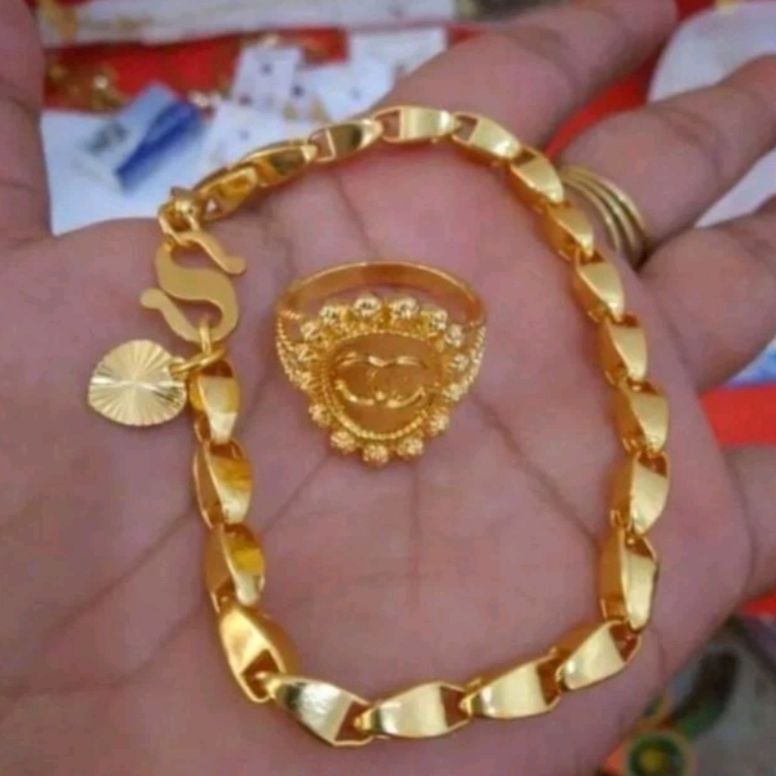 gelang balok padi free cincin motif emas 24k titanium original anti luntur