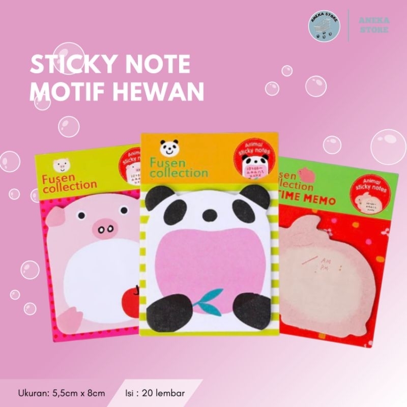 

0021 memo - sticky note motif hewan unik dan lucu