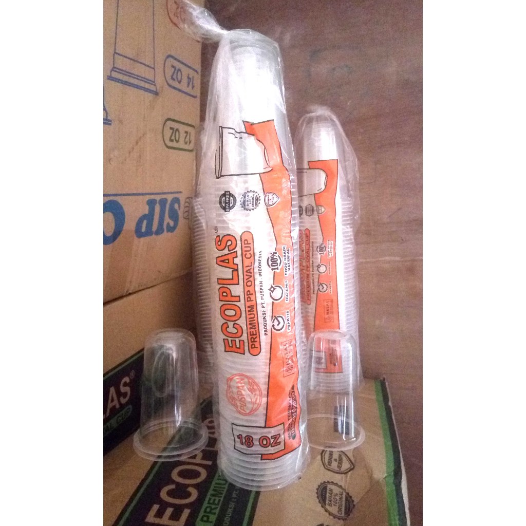 Gelas Cup Plastik Oval 18 oz - Cup PP Oval 18 oz isi 50 pcs