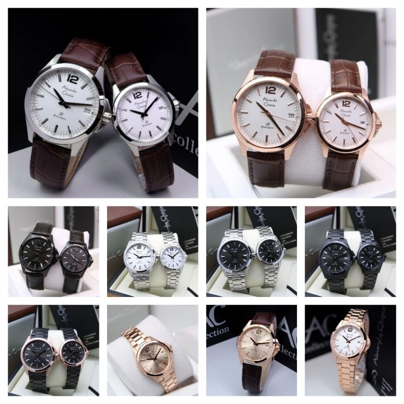 Jam tangan Couple Alexandre Christie Ac 1031- Ac1031  kulit / Rantai