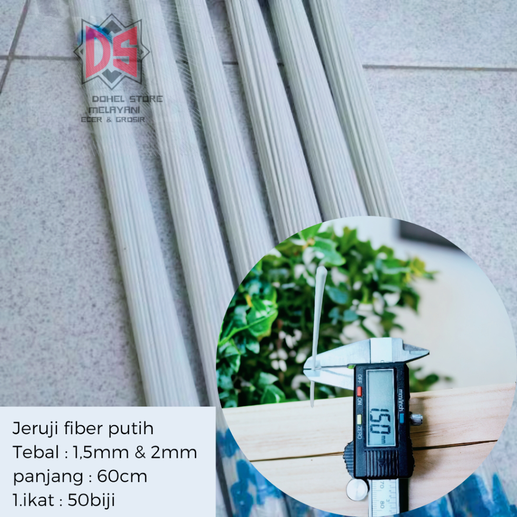 COD 50 batang Ruji Jeruji Fiber Putih 1,5mm & 2mm Ruji untuk kandang burung dll