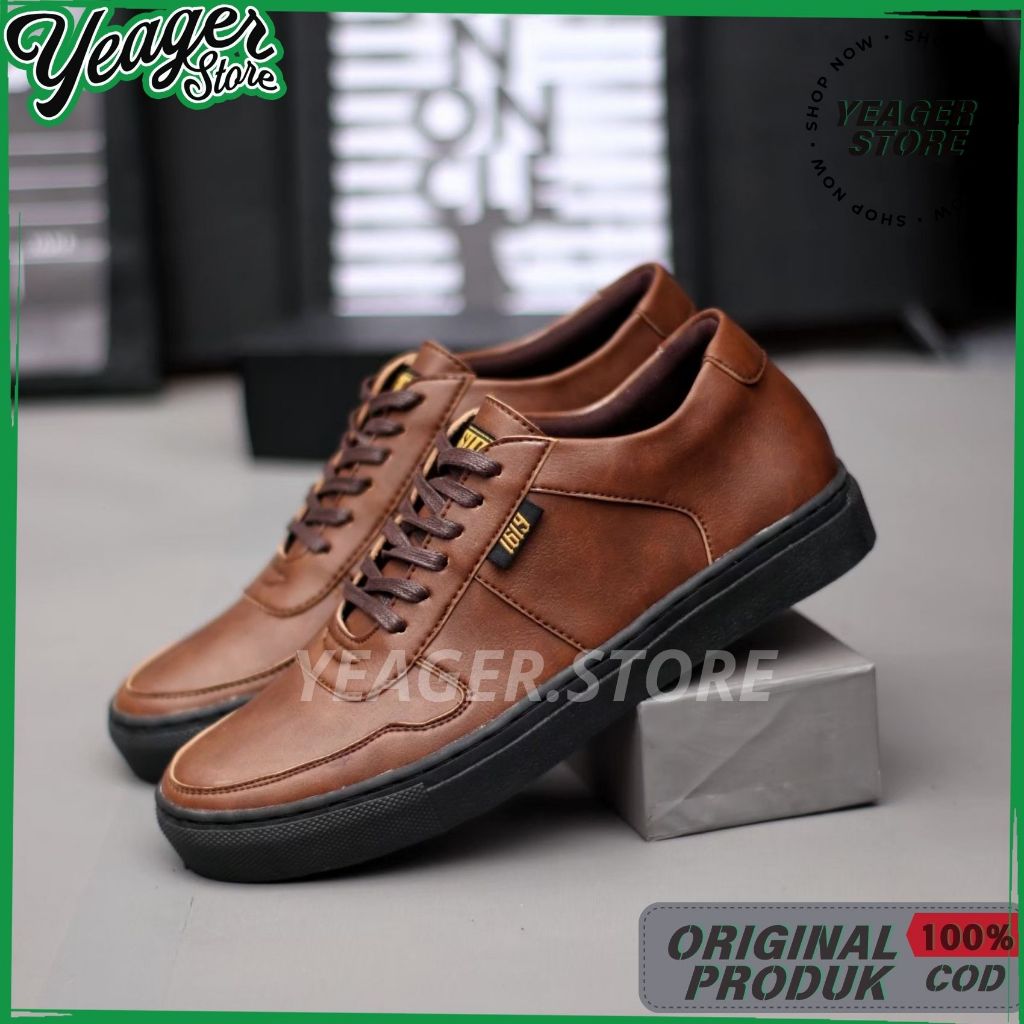 YEAGER - Sepatu Sneakers Casual Kulit Sintetis Sepatu Formal Pria Kerja Kantor
