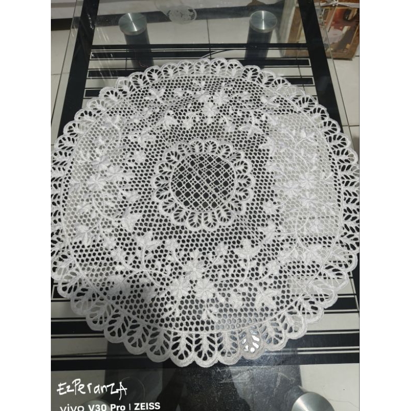 TAPLAK MEJA TAMU BULAT/BUNDAR/MEJA SUDUT BORDIR KERANCANG