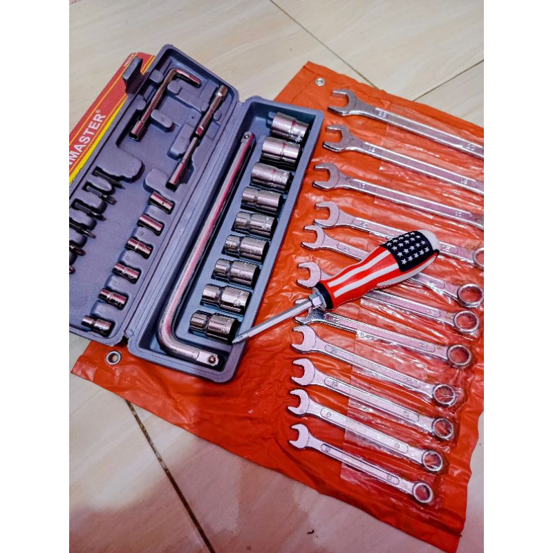 (COD) Satu Paket Kunci Bengkel / Kunci Sok Set kenmster 27 Pcs / Kunci Ring Pas 11 Pcs Diamond / obe