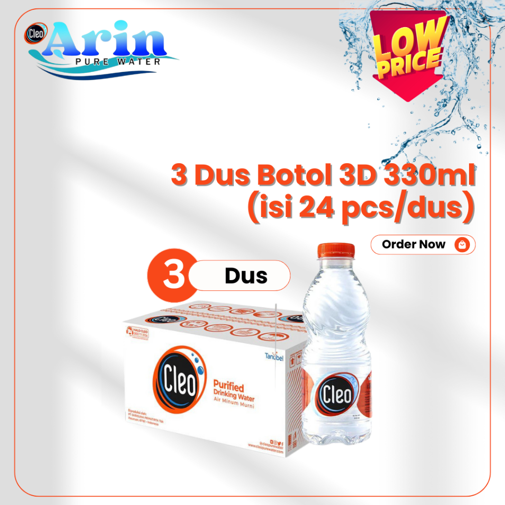 

Paket Hemat Cleo Air Minum Kemasan Botol 3 Dus 330ml isi @24 botol/dus