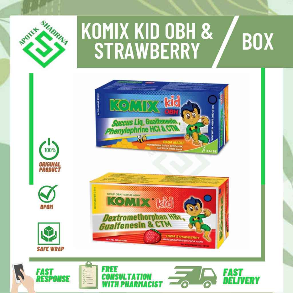 KOMIX KID  1 BOX 10 SACHET @5 ML OBH PE RASA MADU DAN KOMIX KID RASA STRAWBERRY/OBAT BATUK ANAK