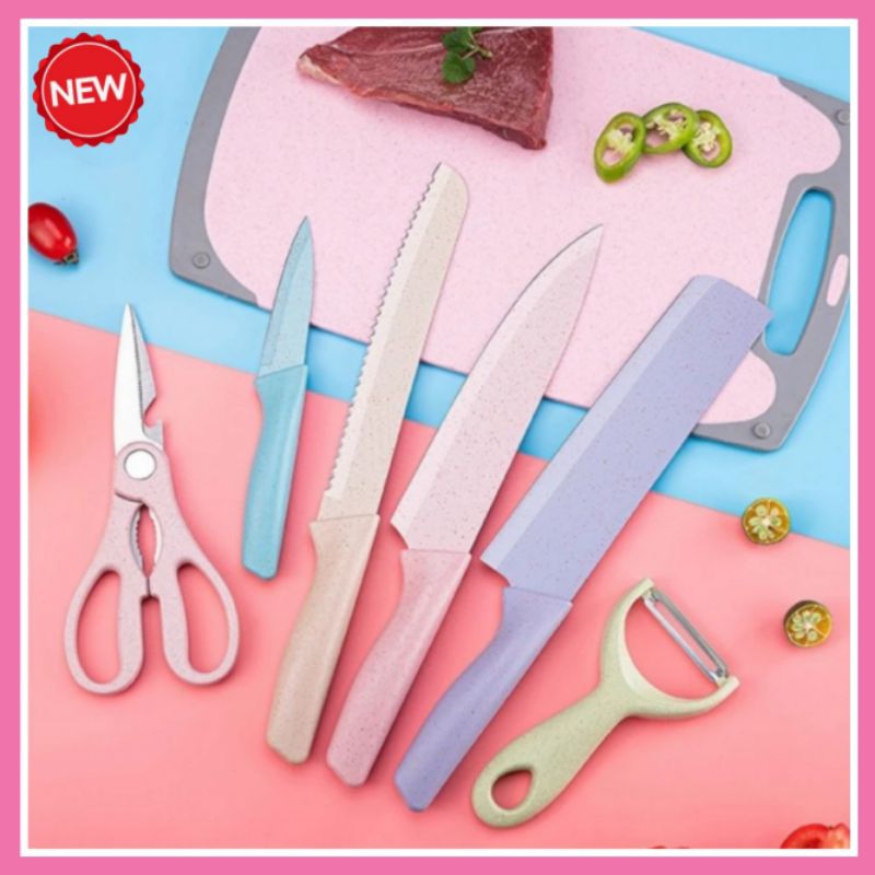 Pisau Set Evcriverh Jerami 6 in 1 Stainless Anti Lengket Pisau Set Kitchen/Kitchen Knife