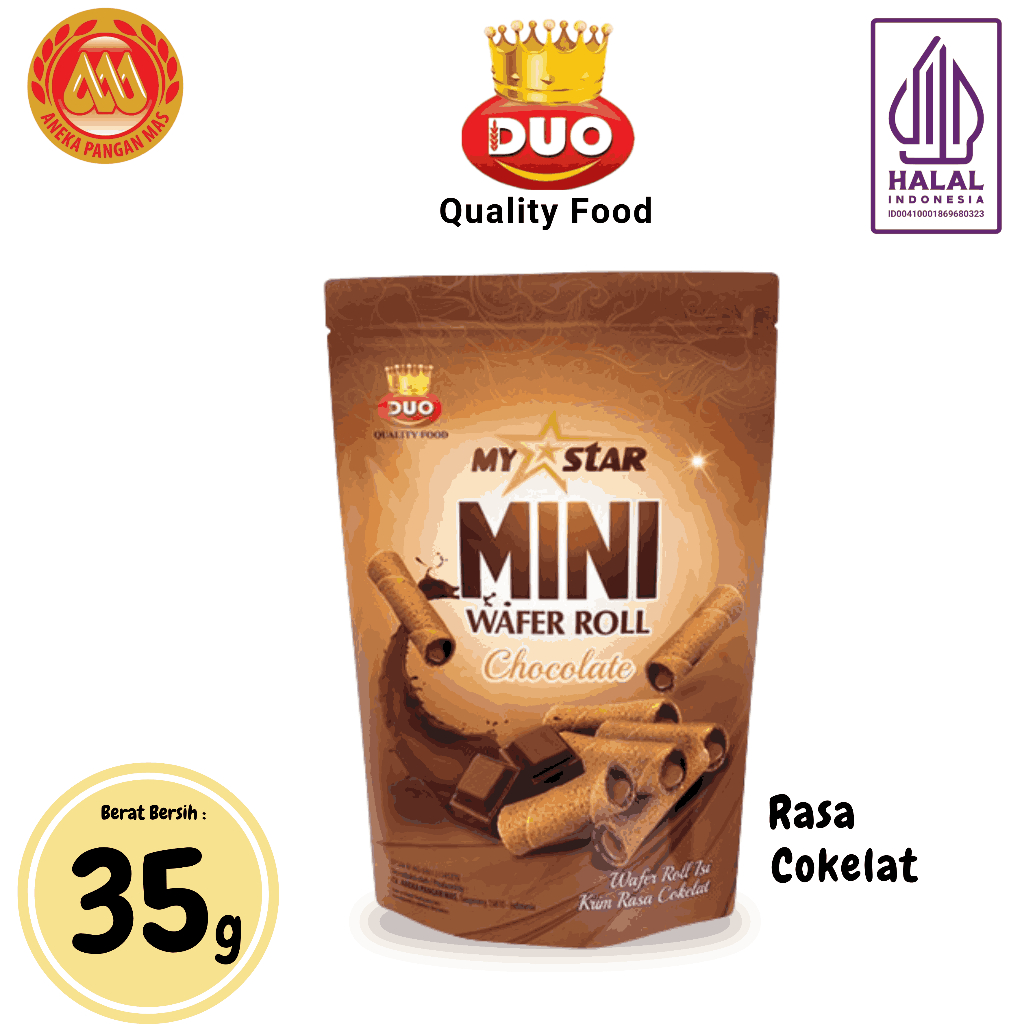 

DUO My Star Mini Wafer Roll Cokelat - Netto 35gr Snack Cemilan Anak