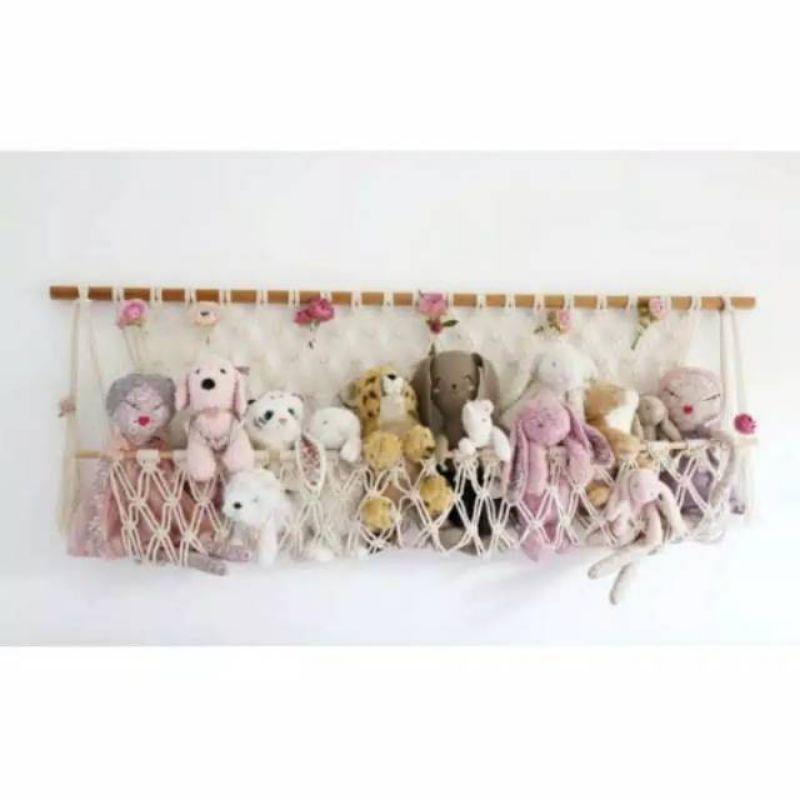 Rak dinding macrame 01-gantungan tempat boneka-macrame tatakan boneka-rak koran