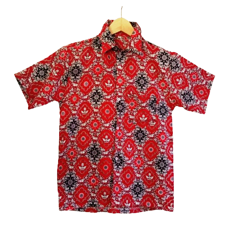 Baju Batik SD Lengan Pendek Atasan Kemeja Merah Nasional Anak Laki-Laki Perempuan